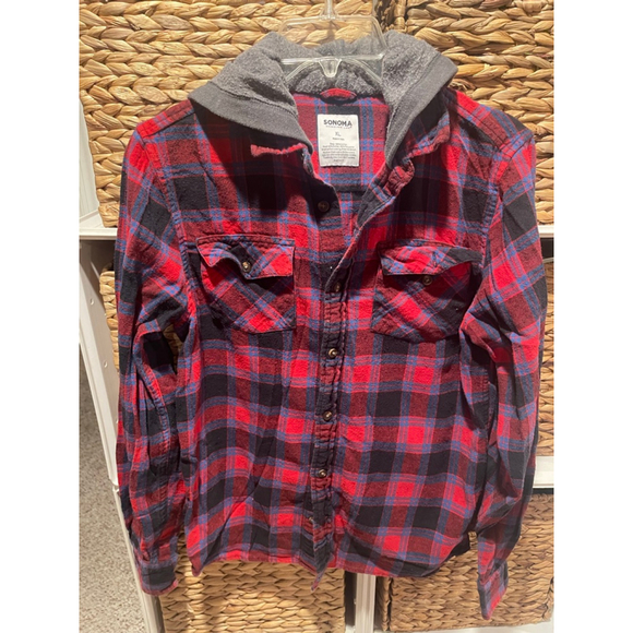 Boys Flannel Hoodie Shirts (XL) Plaid Flannel Button-down shirts (Set of 2) - Picture 5 of 7